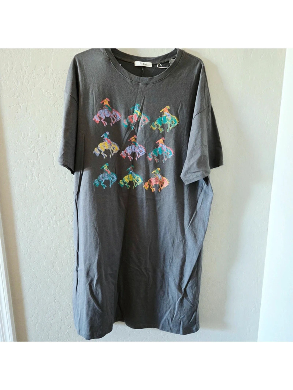 Tres Bien Womens Large Gray Rodeo Cowboy Tshirt Dress